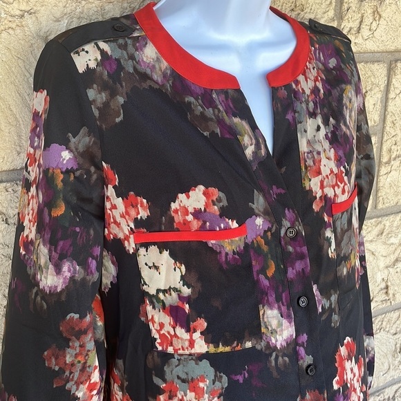 Casual career Floral Top Button Up Blouse Pockets Loose Fit Size XS - Picture 4 of 11